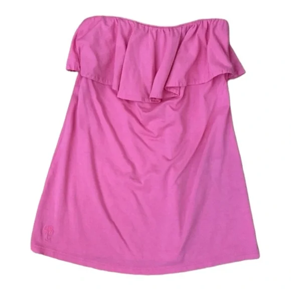 Lilly Pulitzer Strapless Ruffled Wiley Tube Top - Pink | Peach | Navy - Size XS - Picture 4 of 17